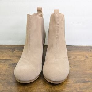 Toms Bailey Booties 11 Warm Taupe Suede Winter Woven Wedge Pull On Comfort